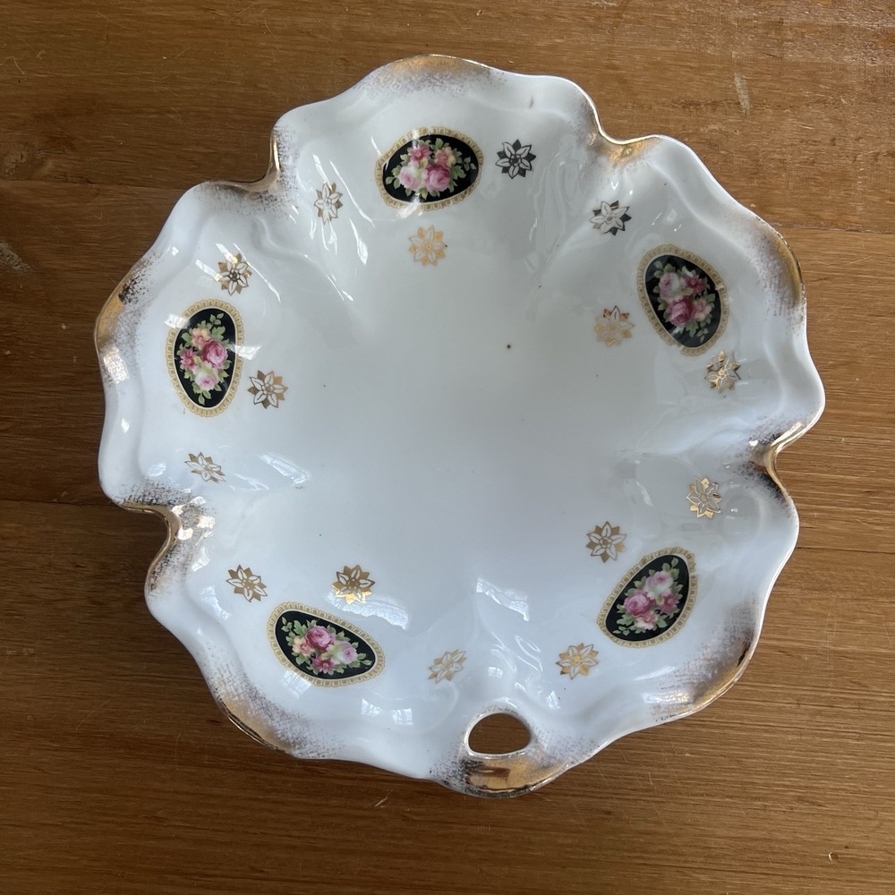 Antique K St T Steinmann Silesia Bowl Floral Gold Scalloped Porcelain 8.25" Dish